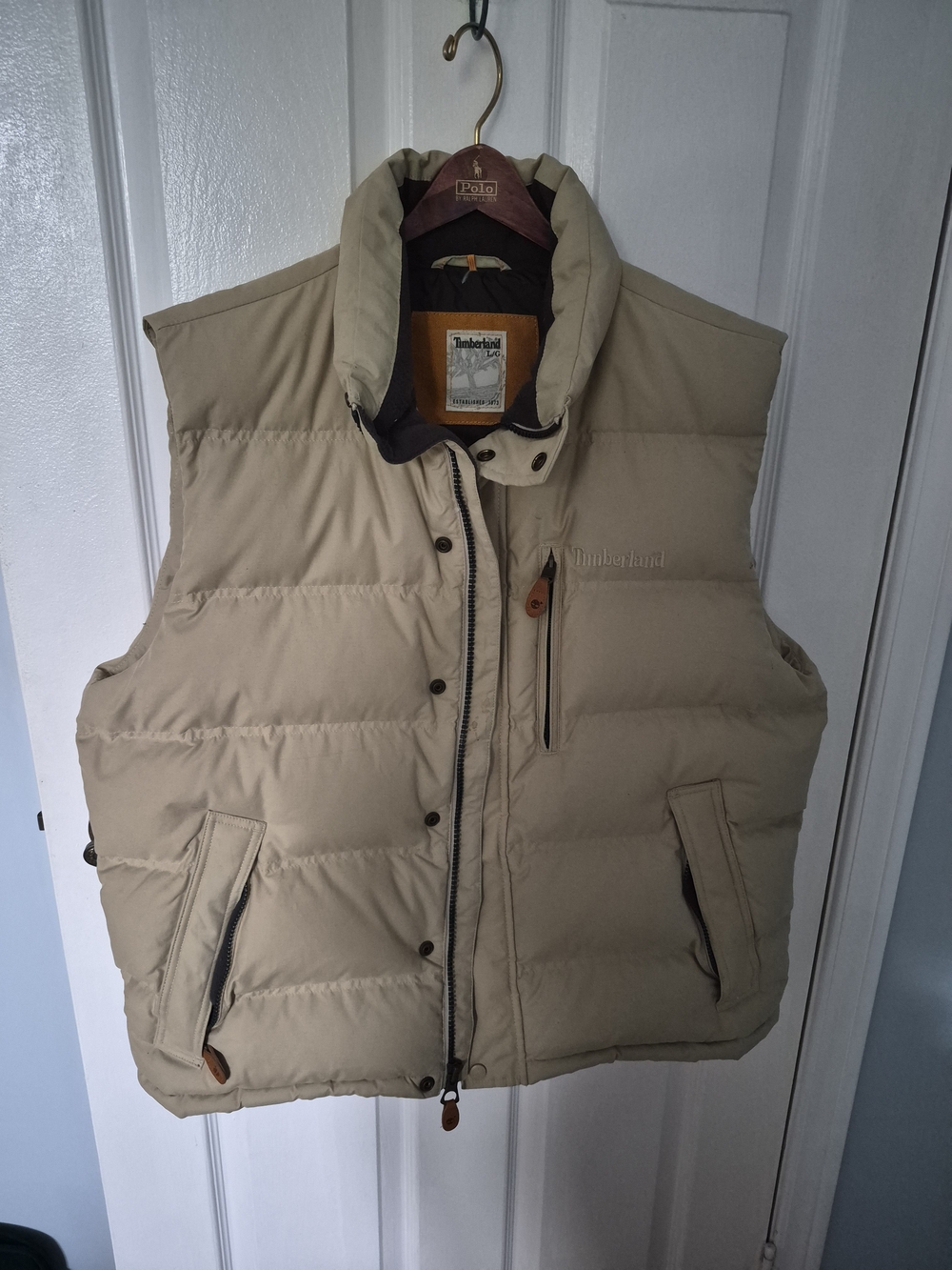 Timberland Khaki Quilted Down Puffer Vest. Size L.